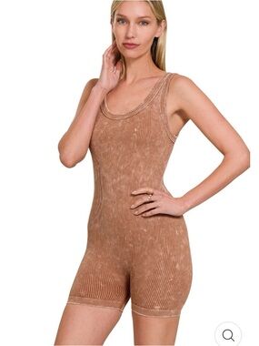 Zenana brand new  Ribbed One-Piece Romper in Light Brown - Classic Comfort L/XL